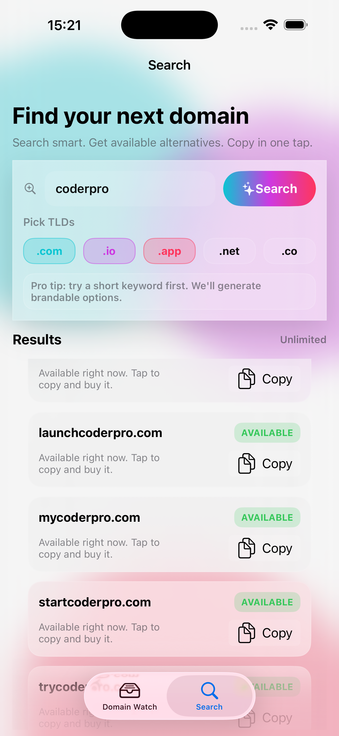 Domain Watch Search Interface